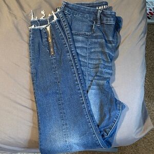American Eagle Outfitters Distressed Blue Ankle Jeans